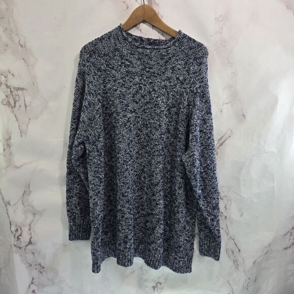 LL Bean Sweater Womens 3X Blue Roll Neck Knit Cotton Ragg Funnelneck Pullover - Picture 1 of 10